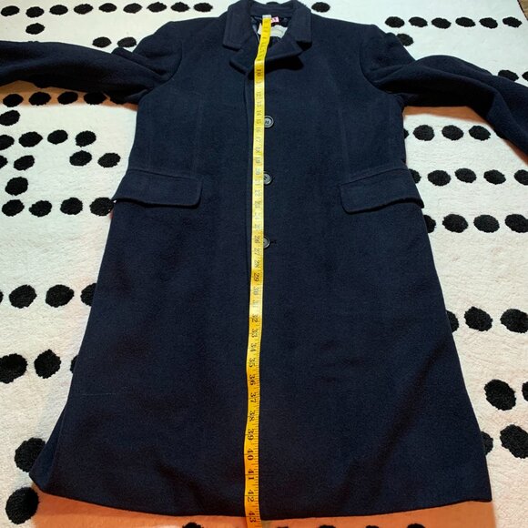 Aquascutum London Vintage 90s Cashmere Wool Overcoat Medium Navy Trench Coat - Picture 14 of 16